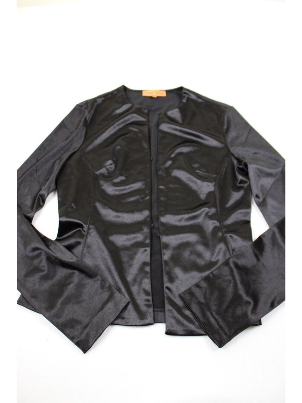 Stine Goya Womens Black Satin Long Sleeve Open Front Jacket Size S